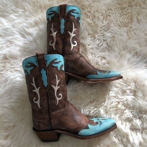 NWT Lucchese Turquoise Leather Cowboy Boots